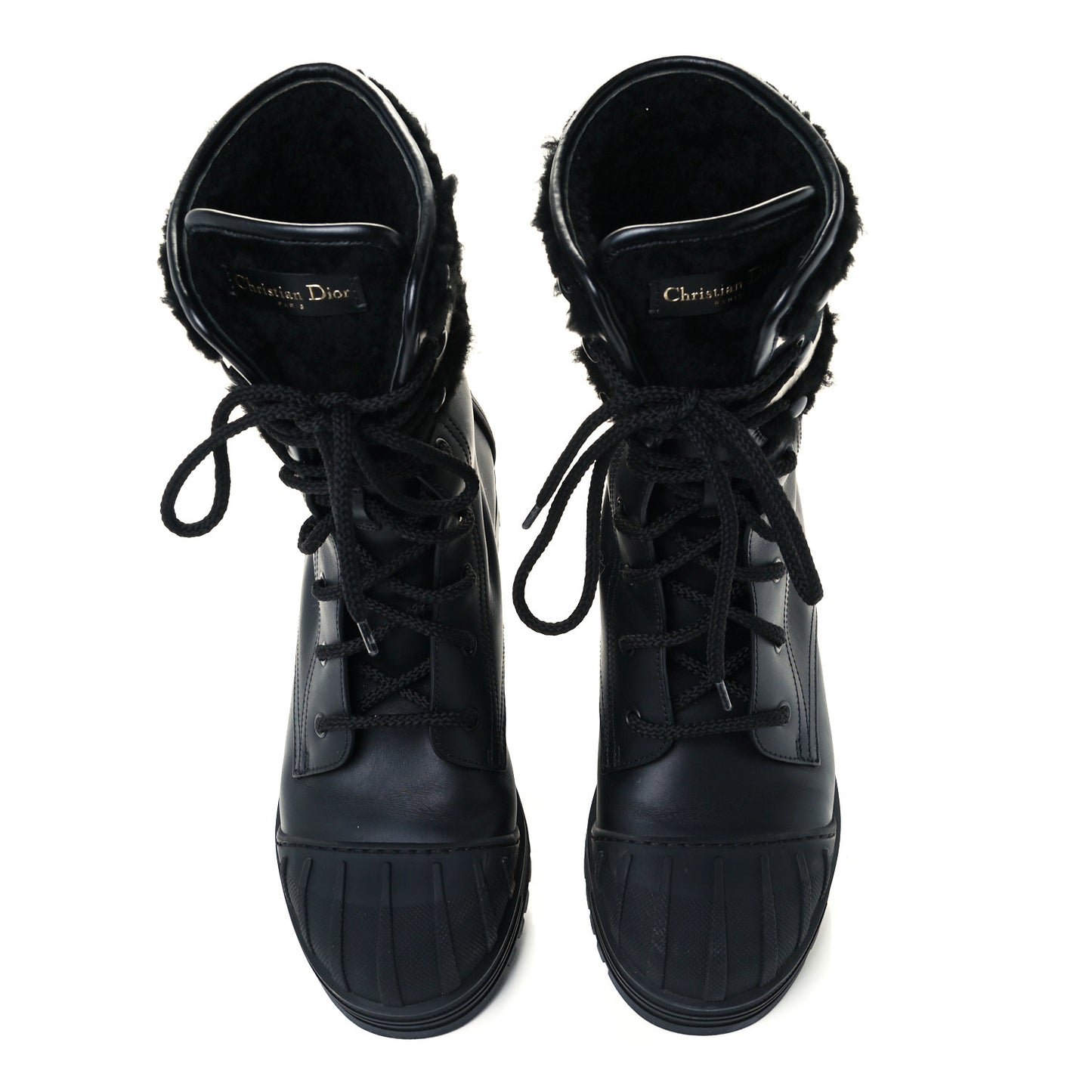 Calfskin Sherling Technical Fabric D-Major Ankle Boots 39 Black White