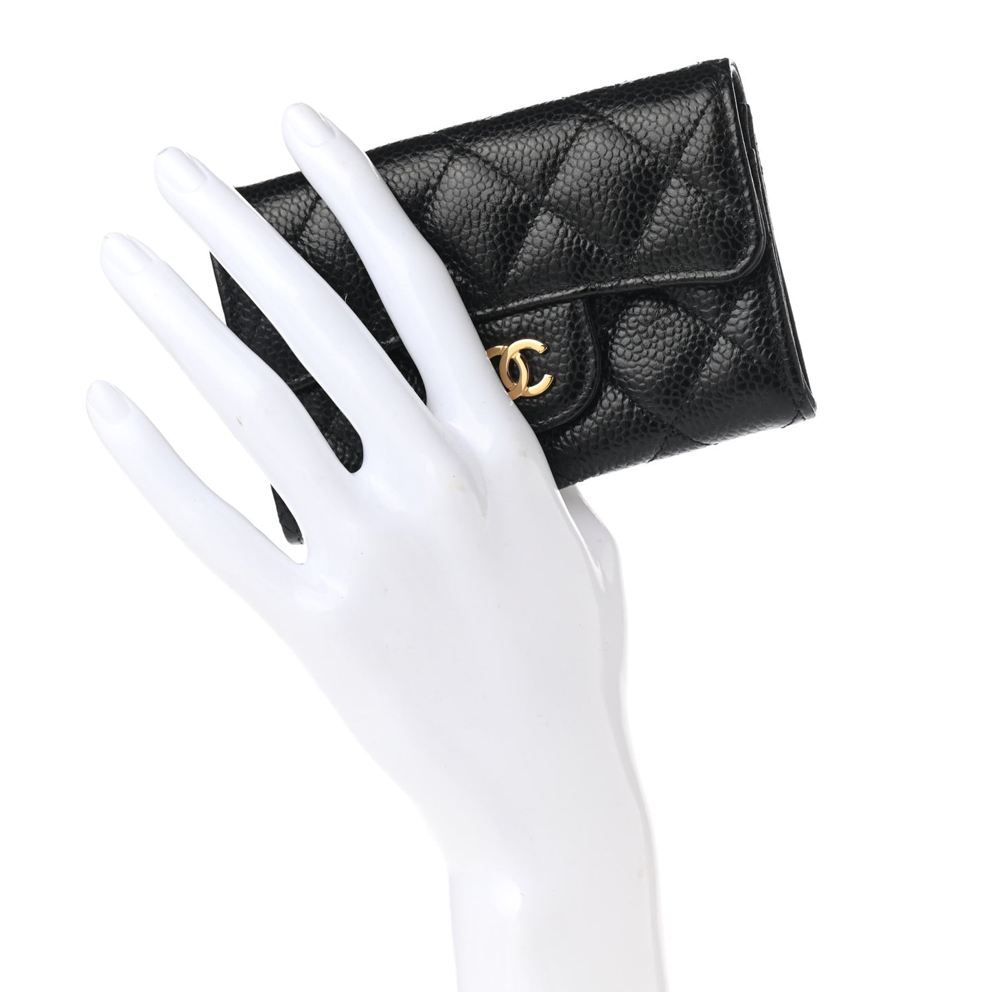 Caviar Quilted Flap Card Holder Wallet Black