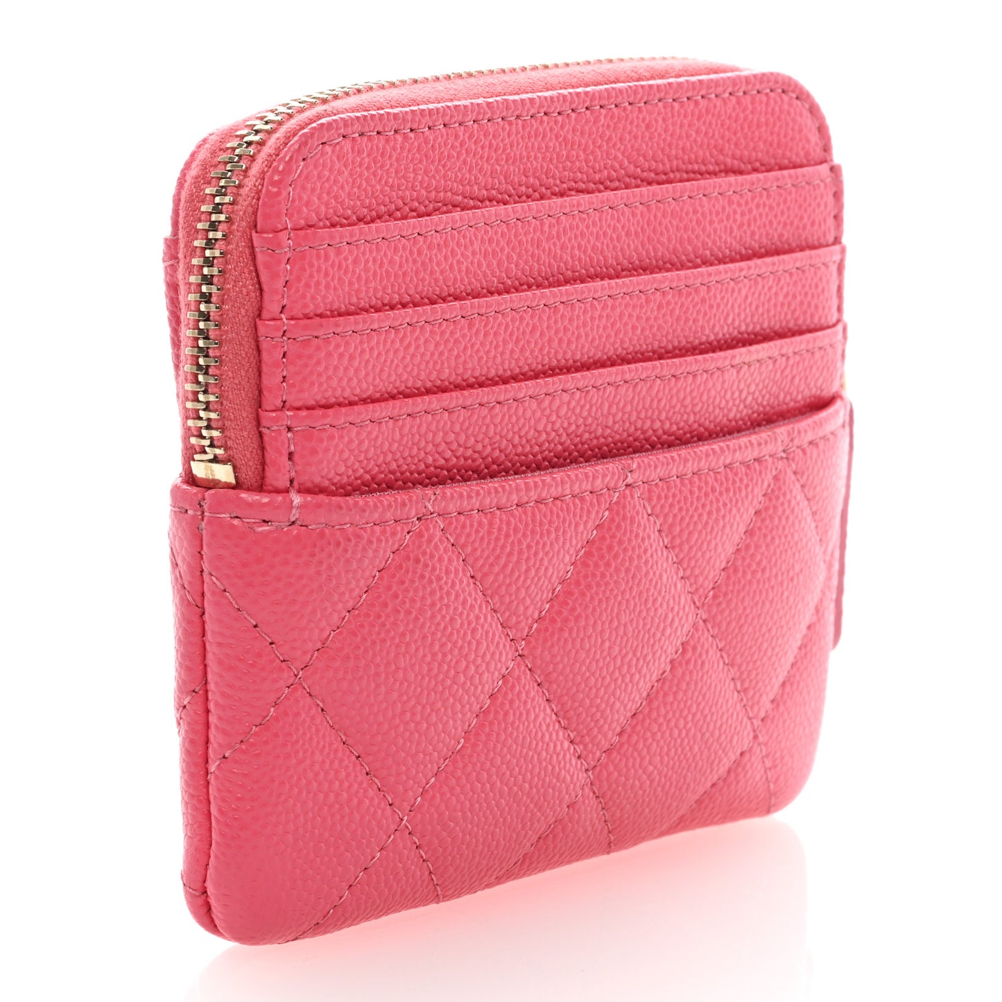 Caviar Quilted Zip Card Holder Wallet Pink