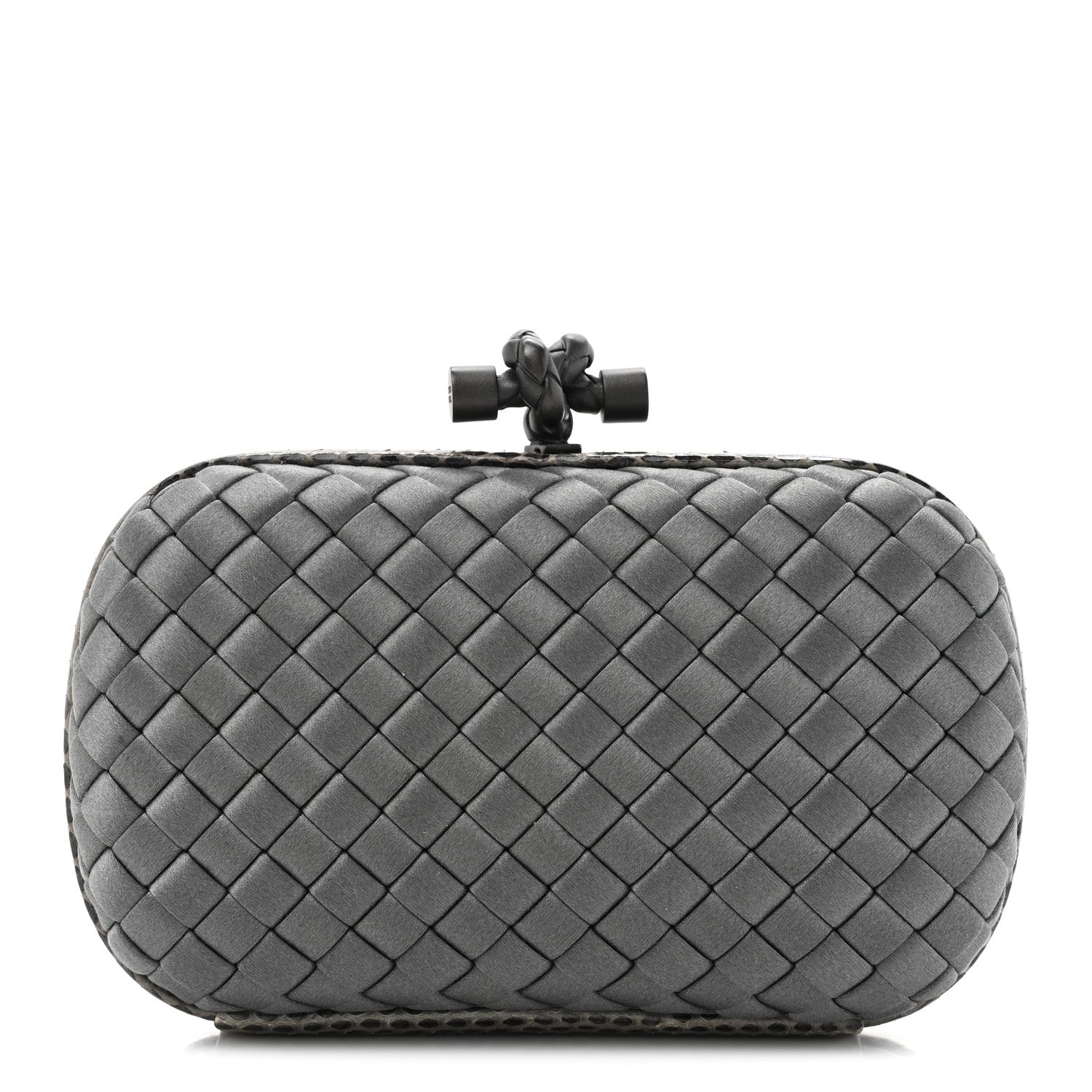 Bottega Veneta Satin Intreccio Impero Ayers Knot Clutch Grey 1 of 6