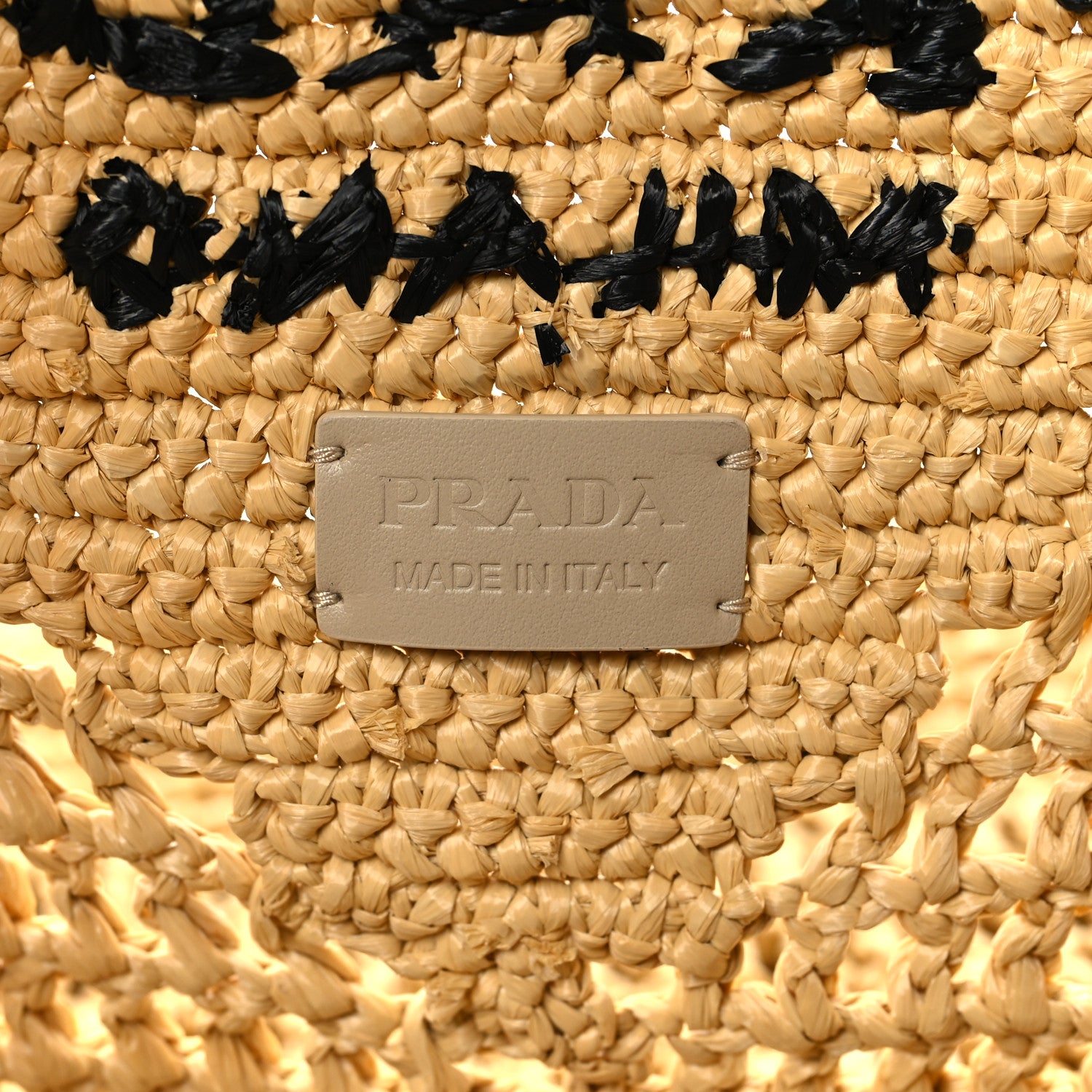 Prada Yarn Raffia Effect Crochet Logo Embroidered Shopping Tote Bag Naturale 6 of 9