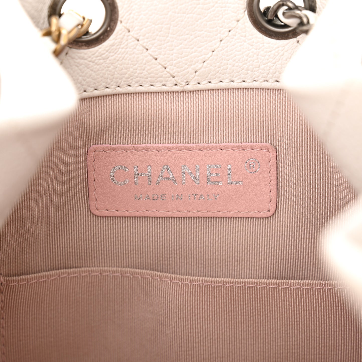 Patent Goatskin Quilted Small Gabrielle Backpack White