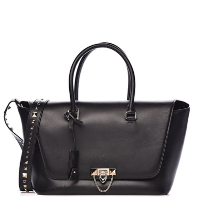 Valentino Garavani Calfskin Rockstud Medium Demilune Double Handle Satchel Black 1 of 23