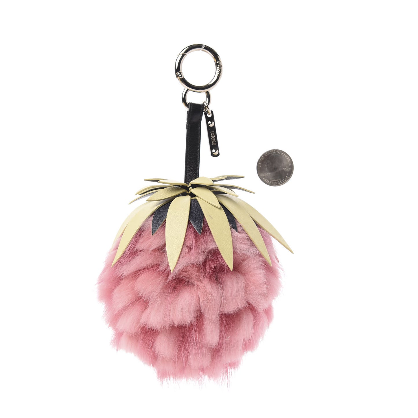 Fox Rabbit Fur Nappa Pineapple Bag Charm Rosa Scuro Banana Multicolor