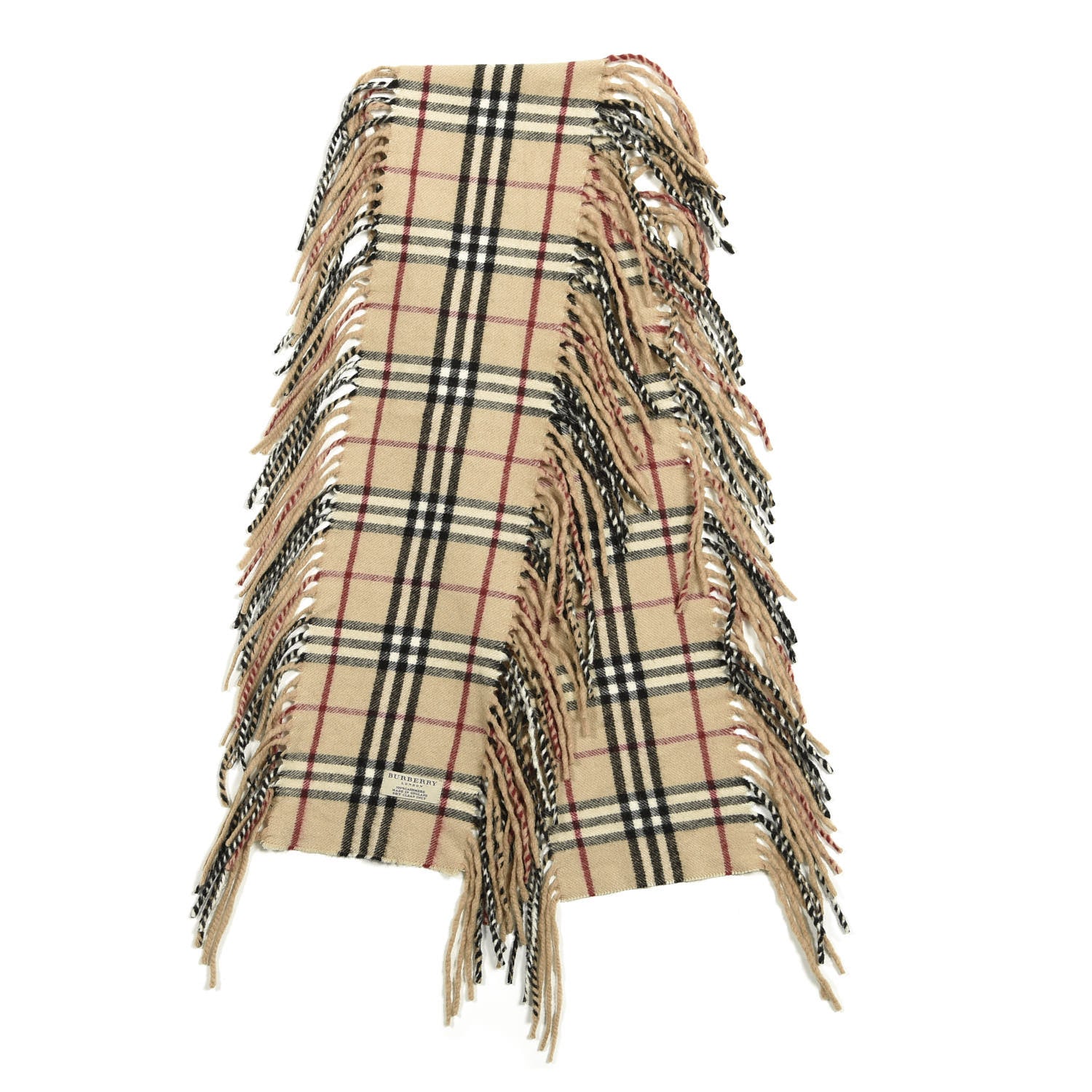 Burberry Cashmere Check Happy Fringe Scarf Camel 2 of 3