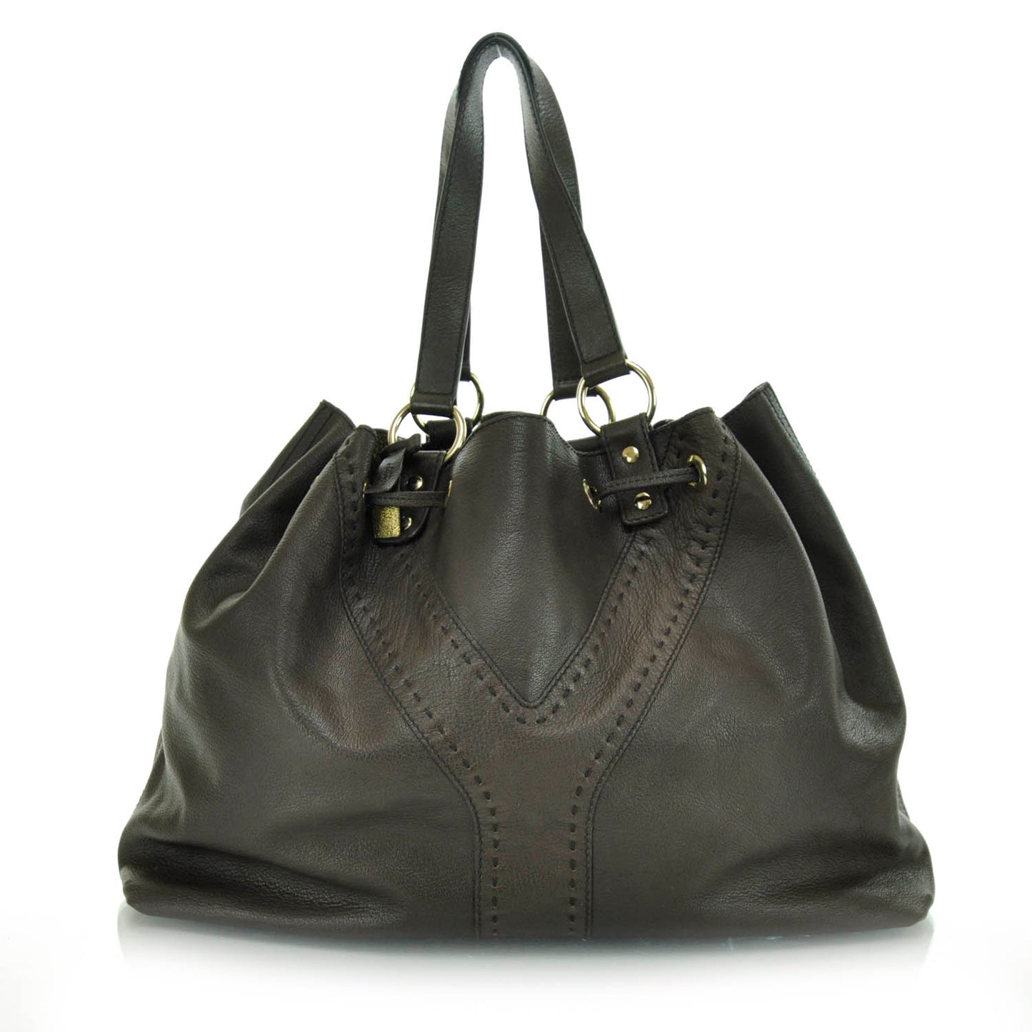 Leather Reversible Double Sac Y Tote Gold Brown