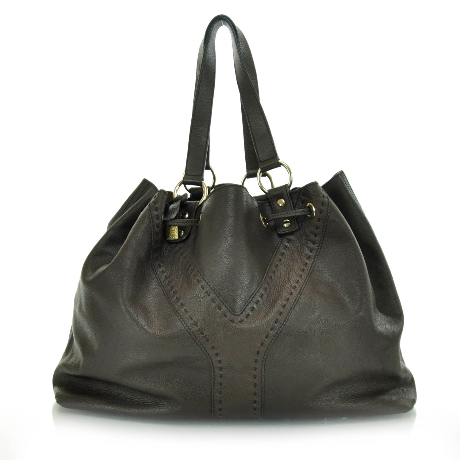 Saint Laurent Leather Reversible Double Sac Y Tote Gold Brown 9 of 17