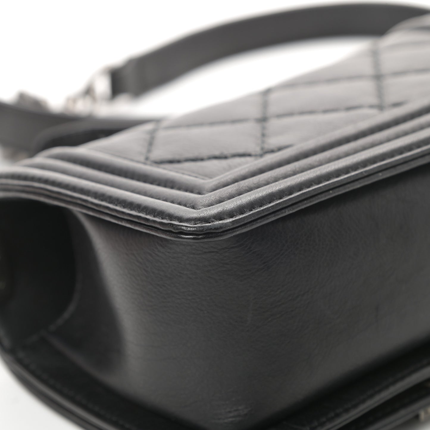 Calfskin Double Stitch Small Boy Flap Black