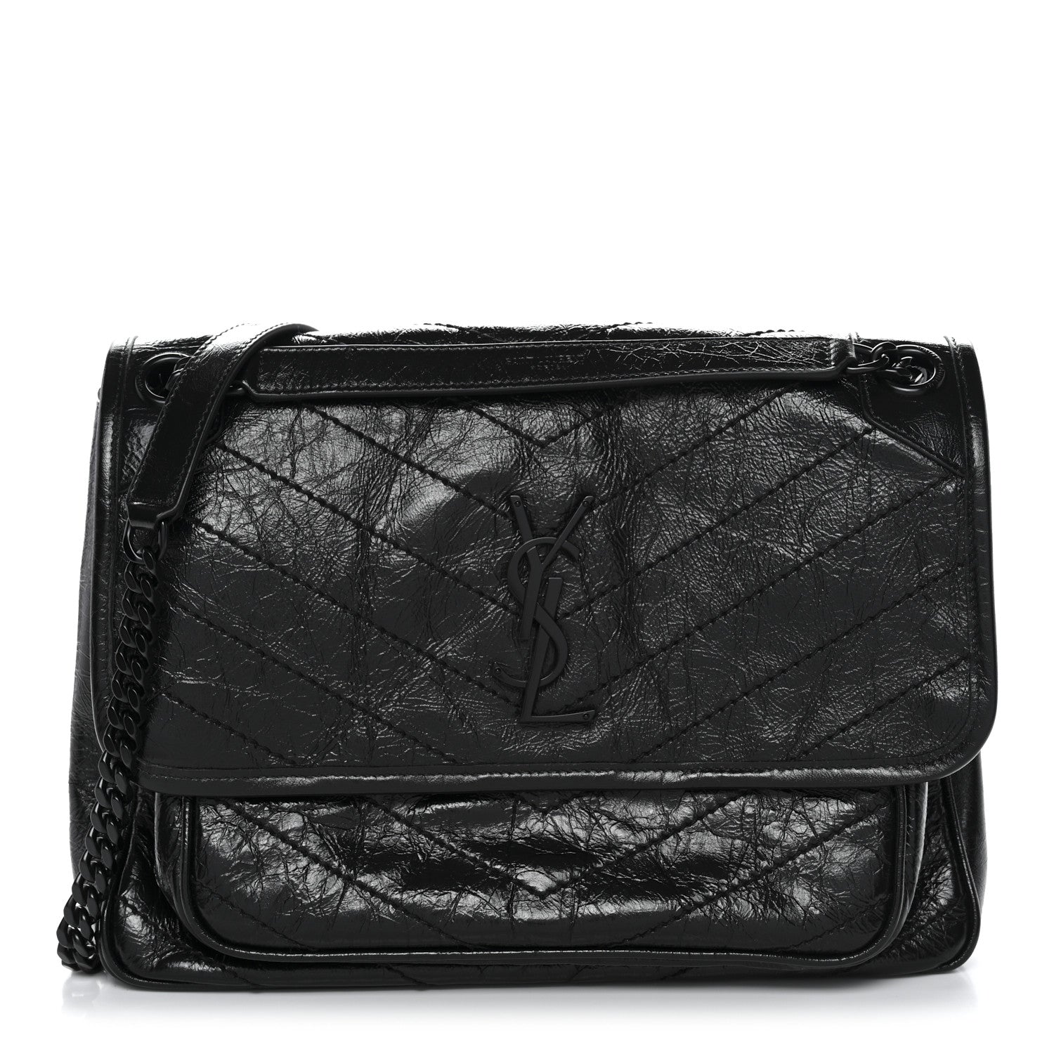 Saint Laurent Crinkled Calfskin Matelasse Monogram Medium Niki Chain Satchel Black 1 of 10