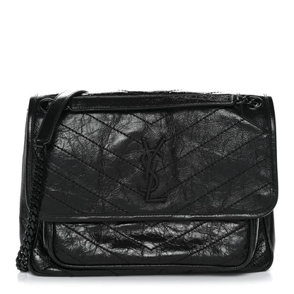 Saint Laurent Crinkled Calfskin Matelasse Monogram Medium Niki Chain Satchel Black 1 of 10