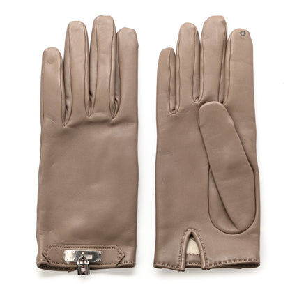 Hermes Lambskin Soya Kelly Lock Gloves 7.5 Gris Asphalte 1 of 5