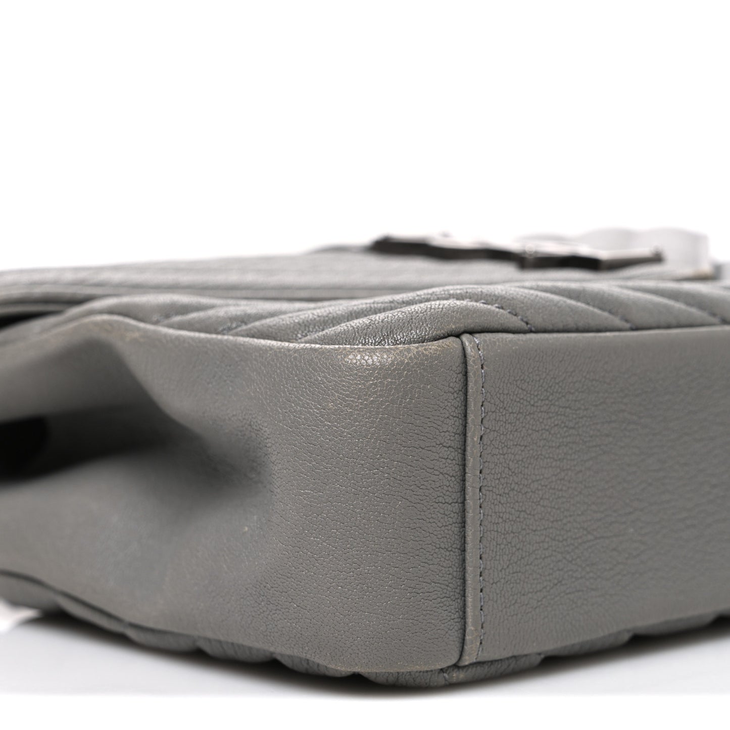 Sheepskin Matelasse Chevron Monogram Medium College Bag New Stone Grey