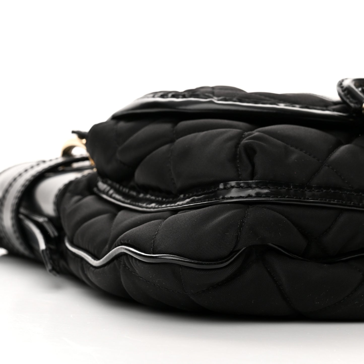 Nylon Calfskin Quilted Crossbody Bag Black