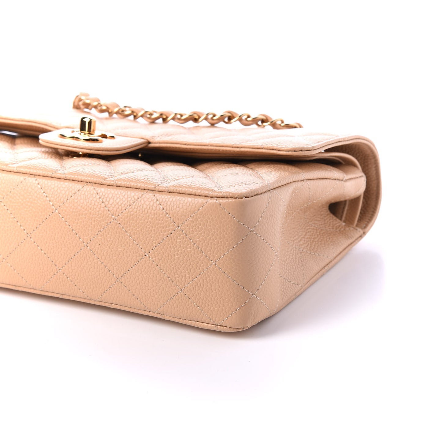 Caviar Quilted Medium Double Flap Light Beige