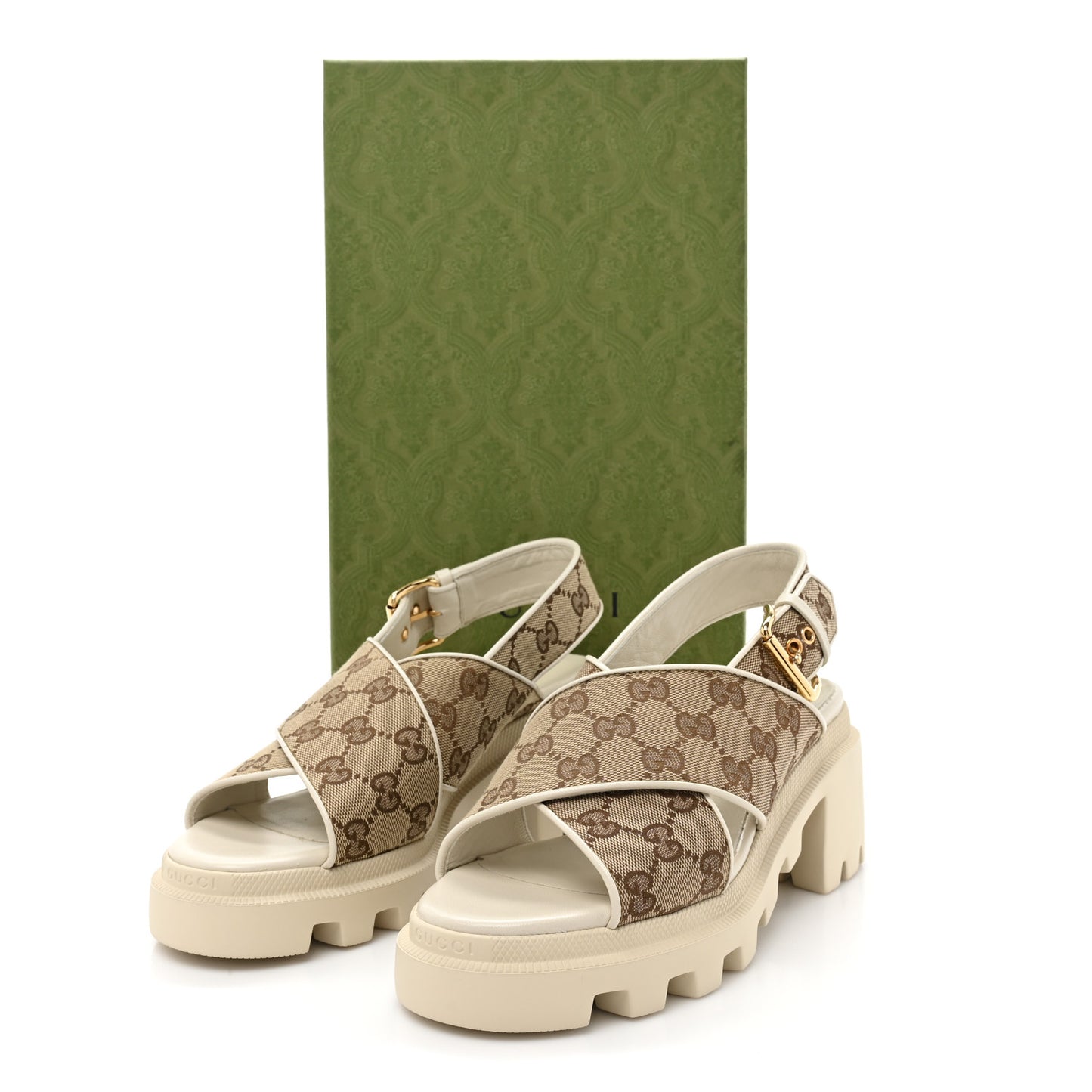 Monogram Granada Kid Trip 40/72mm Lug Sole Sandals 38 Beige Ebony Mystic White