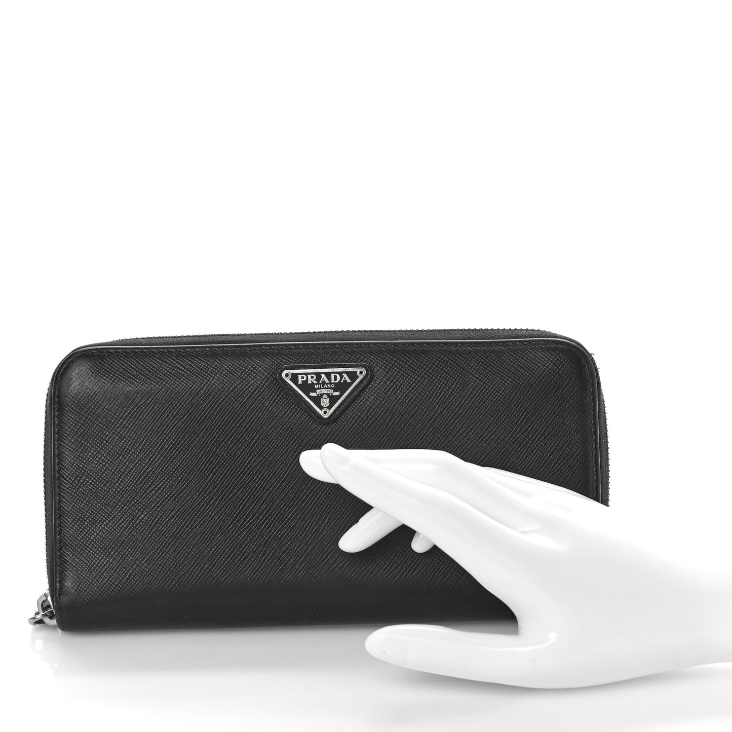 Saffiano Triangle Zip Around Wallet Black