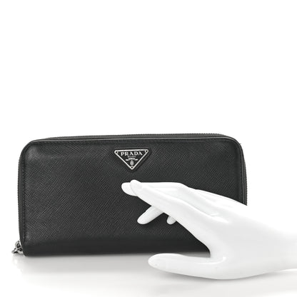 Prada Saffiano Triangle Zip Around Wallet Black 2 of 9