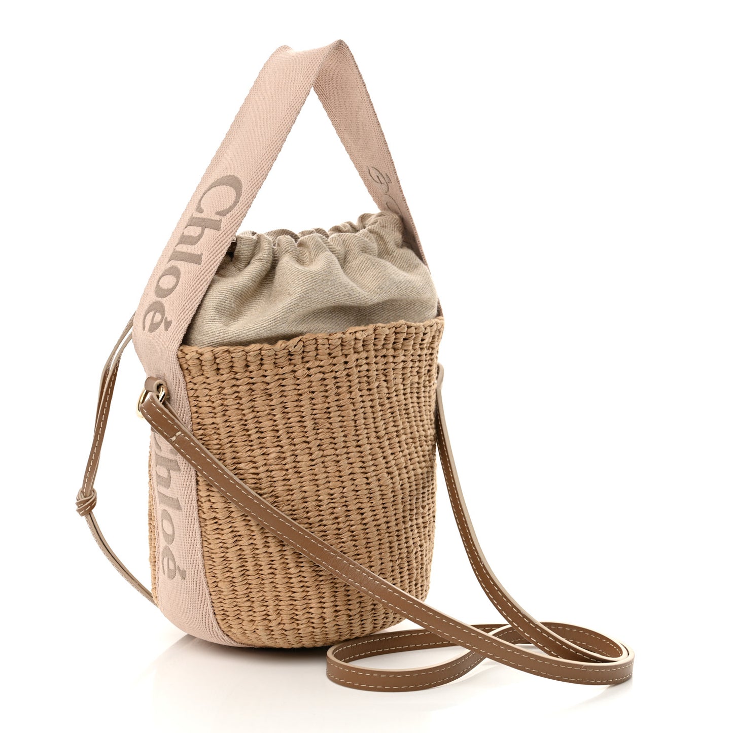 Natural Woven Fiber Small Woody Basket Blushy Beige