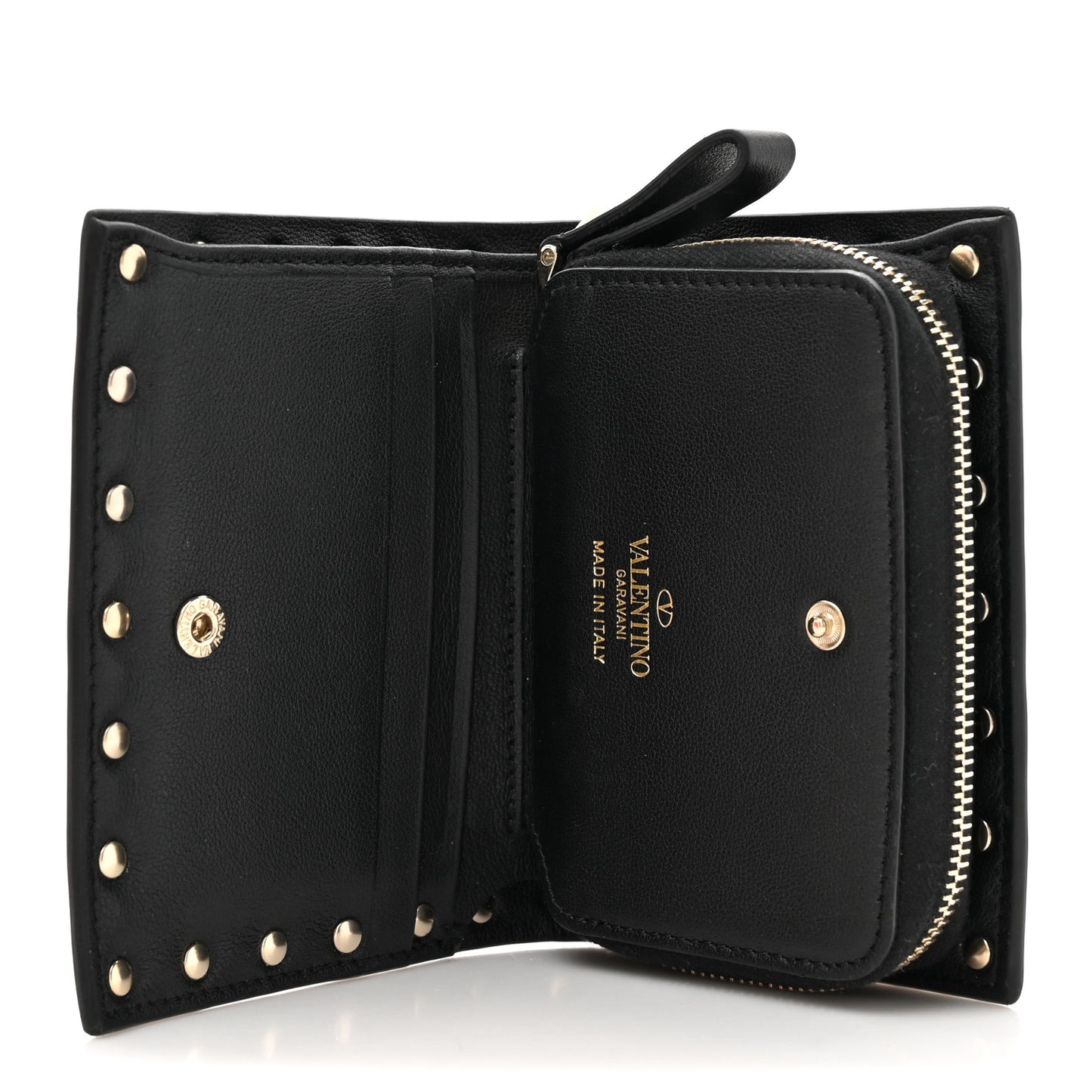 Vitello Rockstud Compact Zip Around Wallet Black