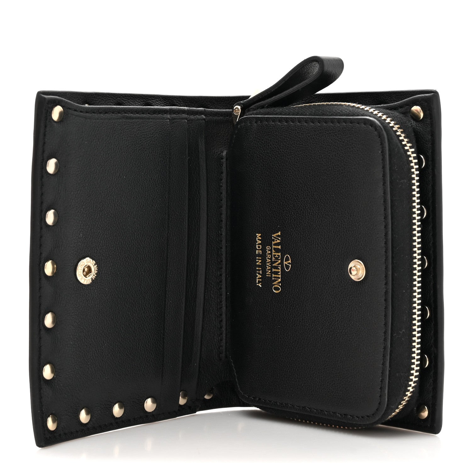 Valentino Garavani Vitello Rockstud Compact Zip Around Wallet Black 5 of 9