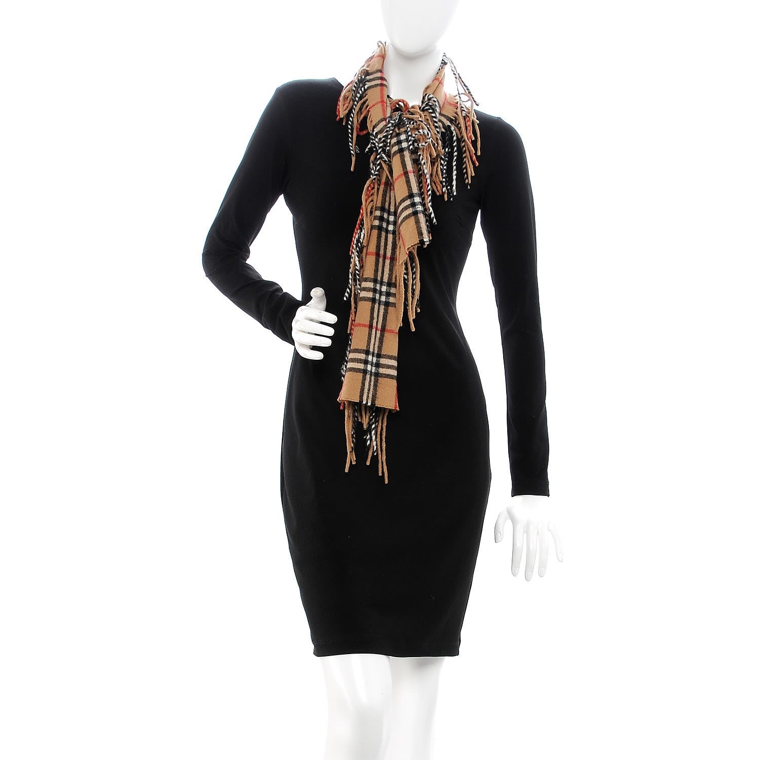Burberry Cashmere House Check Fringe Scarf Camel 2 of 5