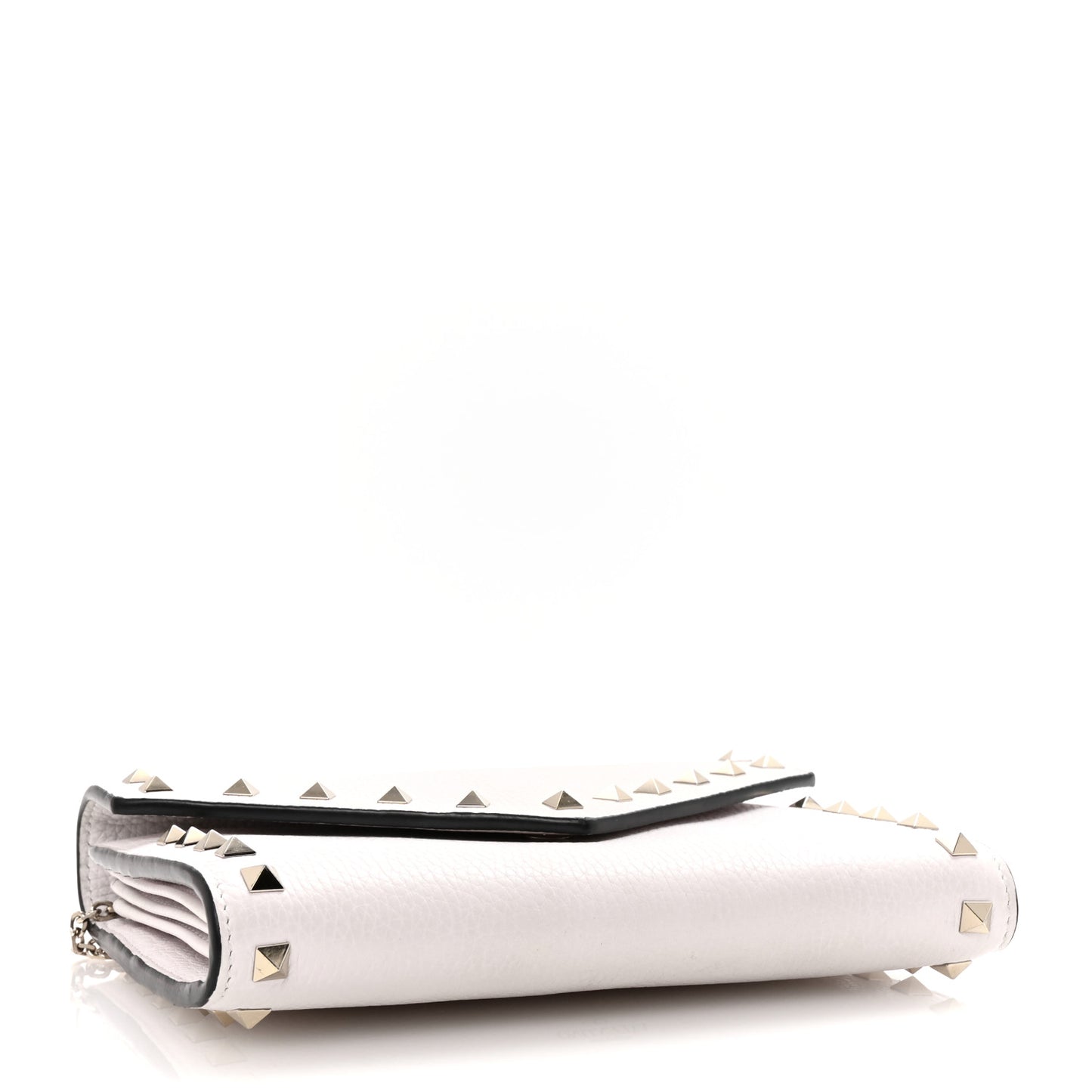 Pebbled Calfskin Rockstud Envelope Wallet on Chain White