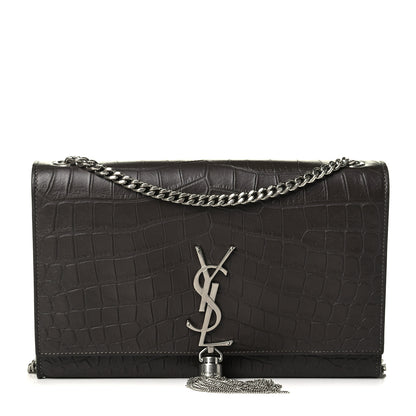 Saint Laurent Calfskin Crocodile Embossed Medium Classic Monogram Kate Tassel Satchel Coal 1 of 6
