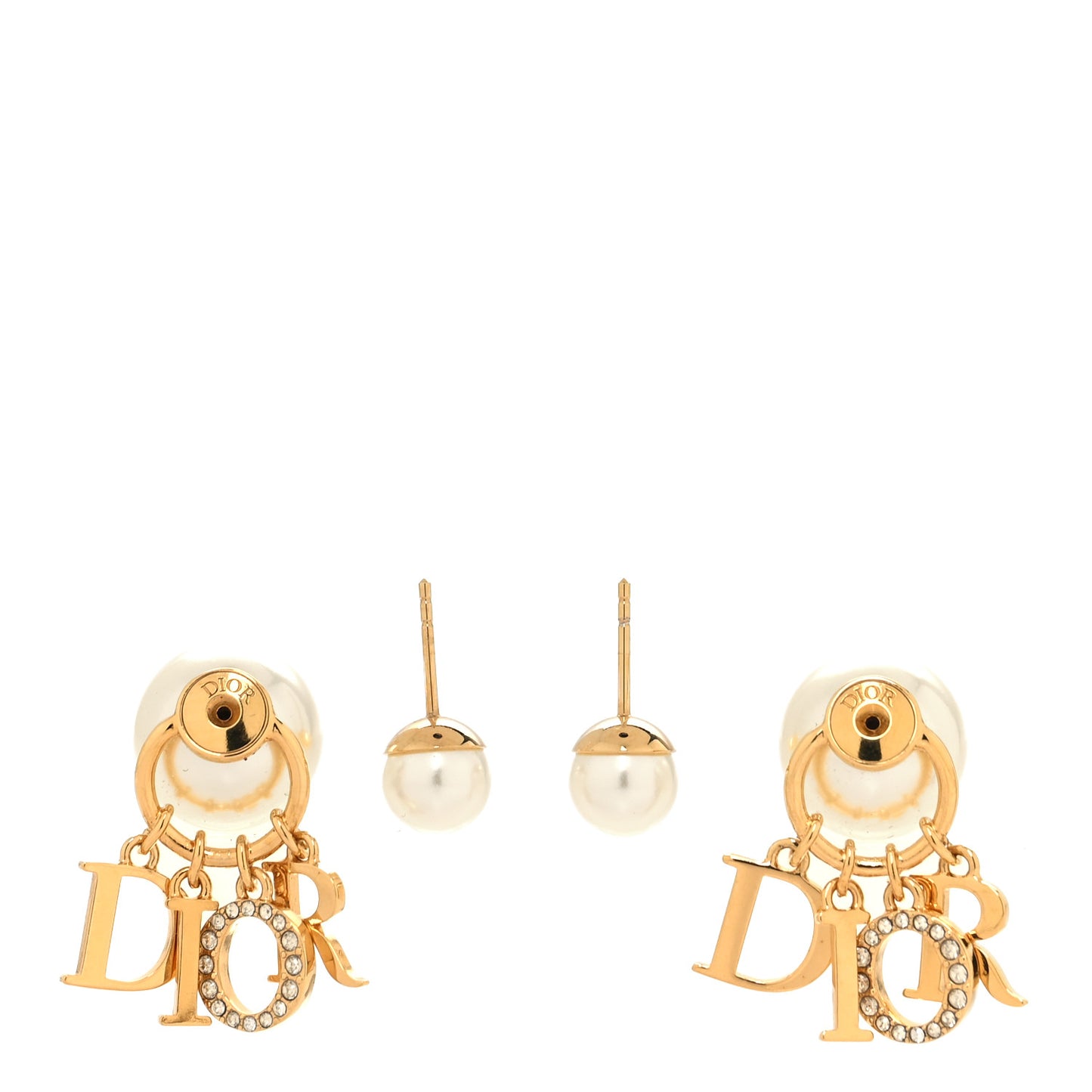 Metal Pearl Crystal Tribales Earrings Gold White