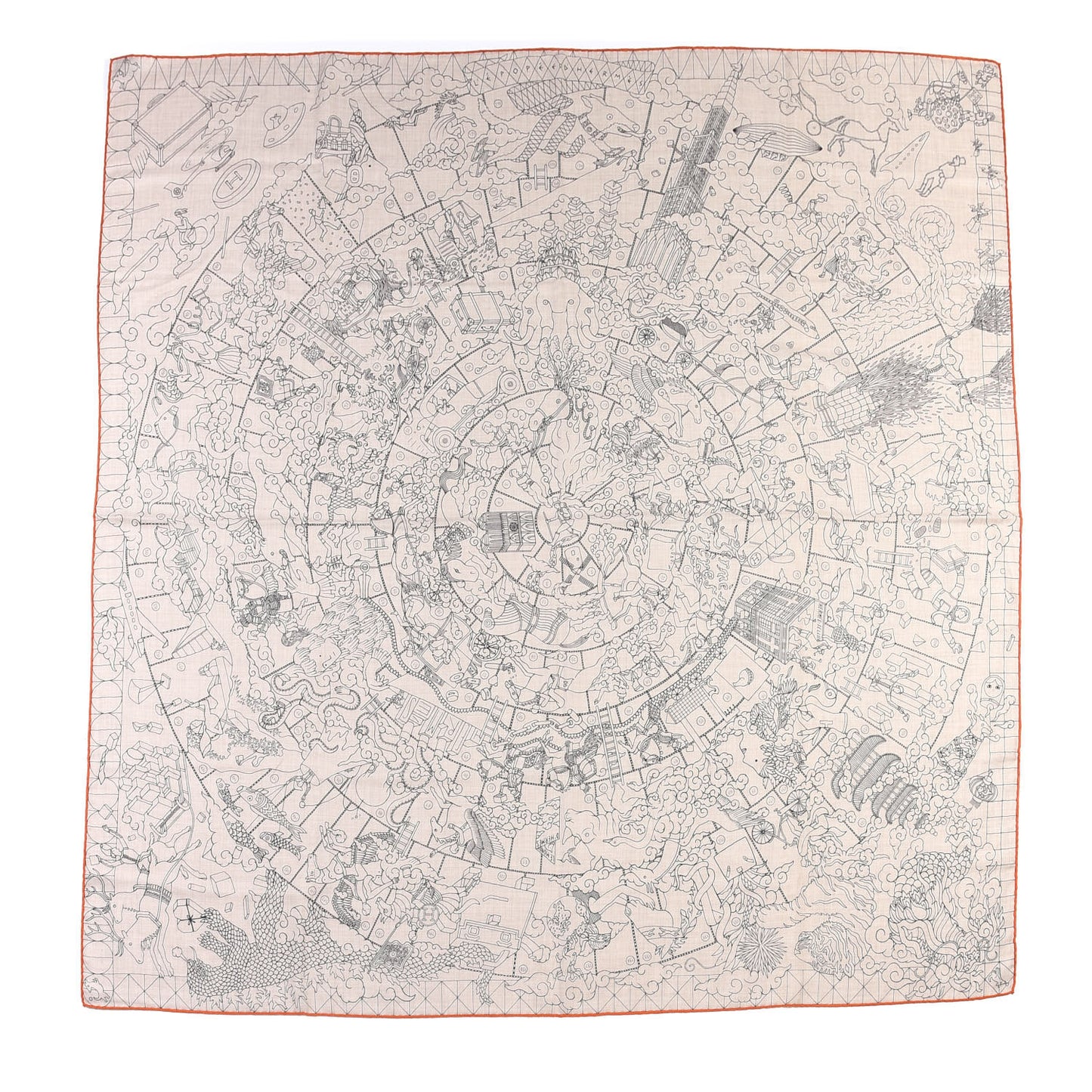 Cashmere Silk L'Epopee D'Hermes Shawl 140 Naturel Rouge