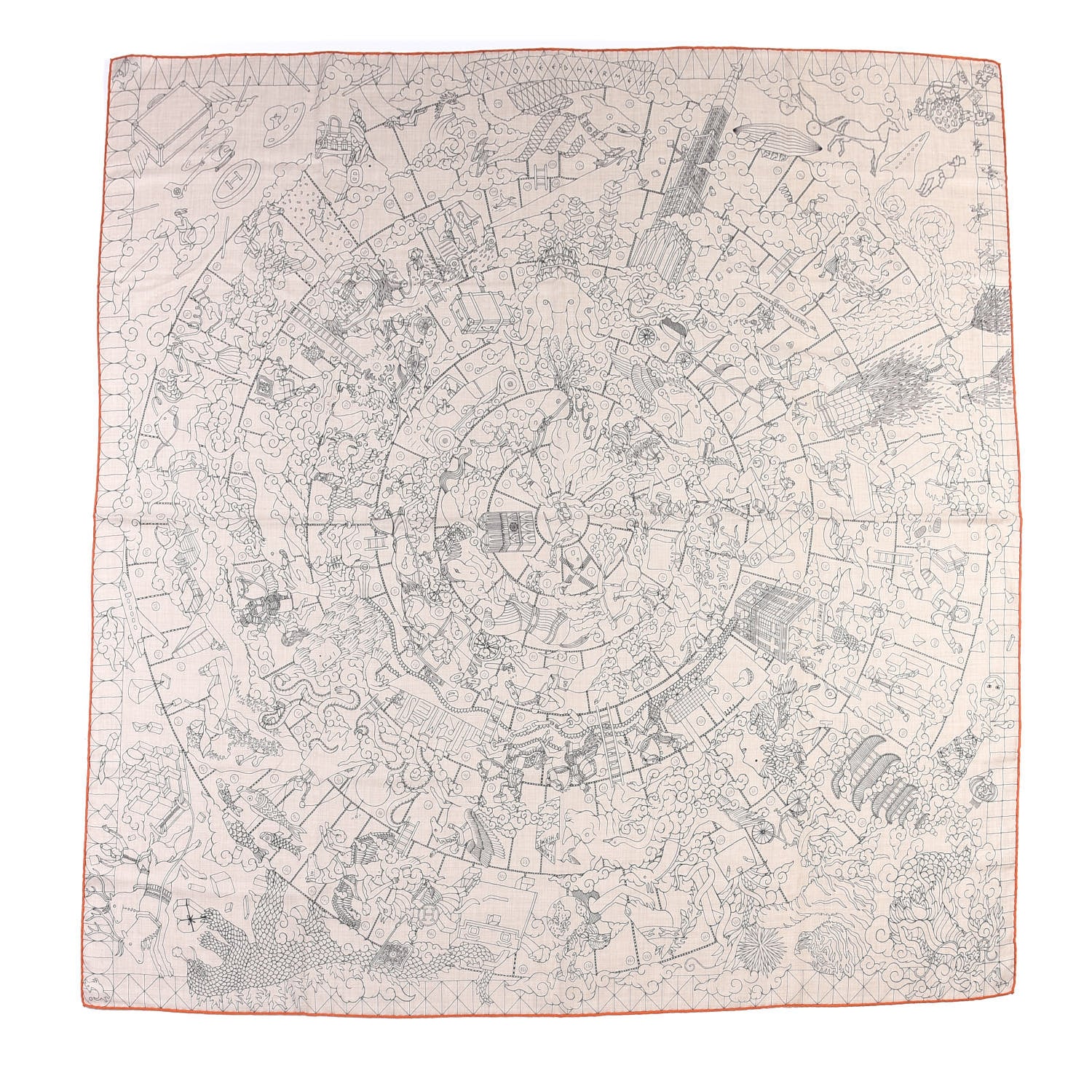Hermes Cashmere Silk L'Epopee D'Hermes Shawl 140 Naturel Rouge 1 of 4