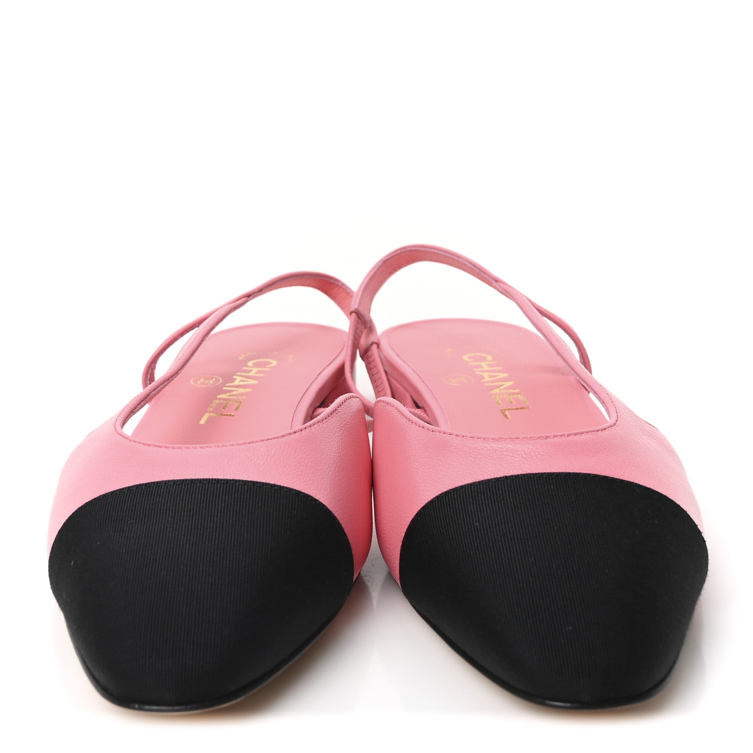 Chanel Calfskin Grosgrain Cap Toe CC Slingback Flats 36.5 Pink Black 3 of 8