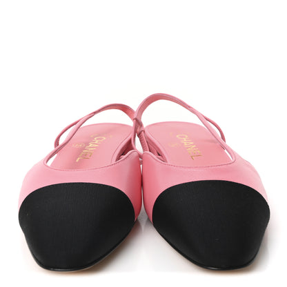 Chanel Calfskin Grosgrain Cap Toe CC Slingback Flats 36.5 Pink Black 3 of 8