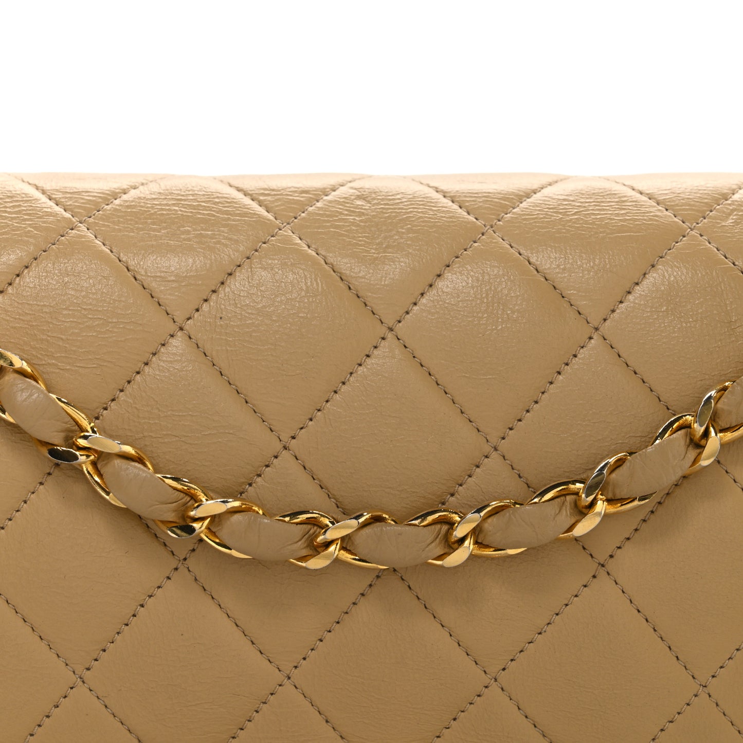 Lambskin Quilted Medium Double Flap Beige
