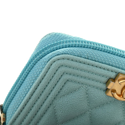 Chanel Caviar Quilted Boy Zip Around Coin Purse Wallet Light Blue 8 of 9