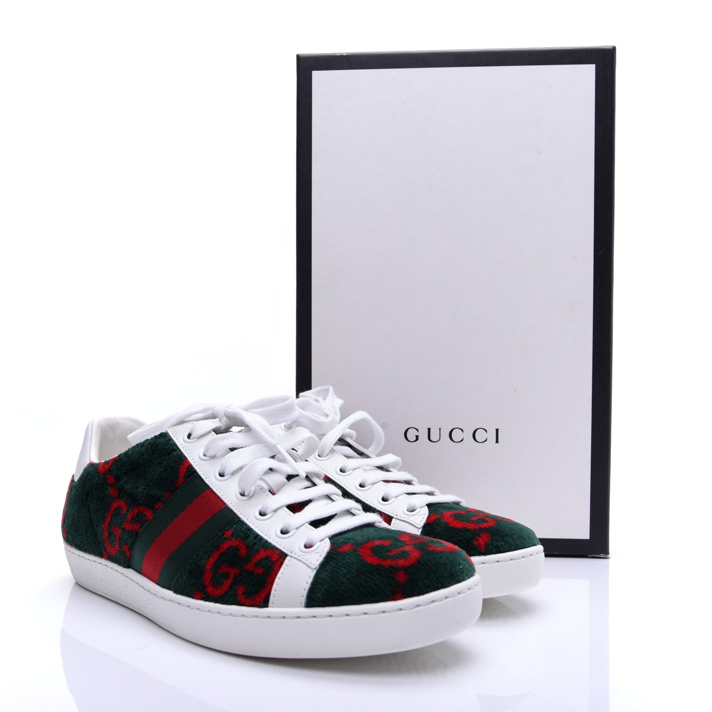 Terry Cloth GG Monogram Web Womens Ace Sneakers 36.5 Green Red