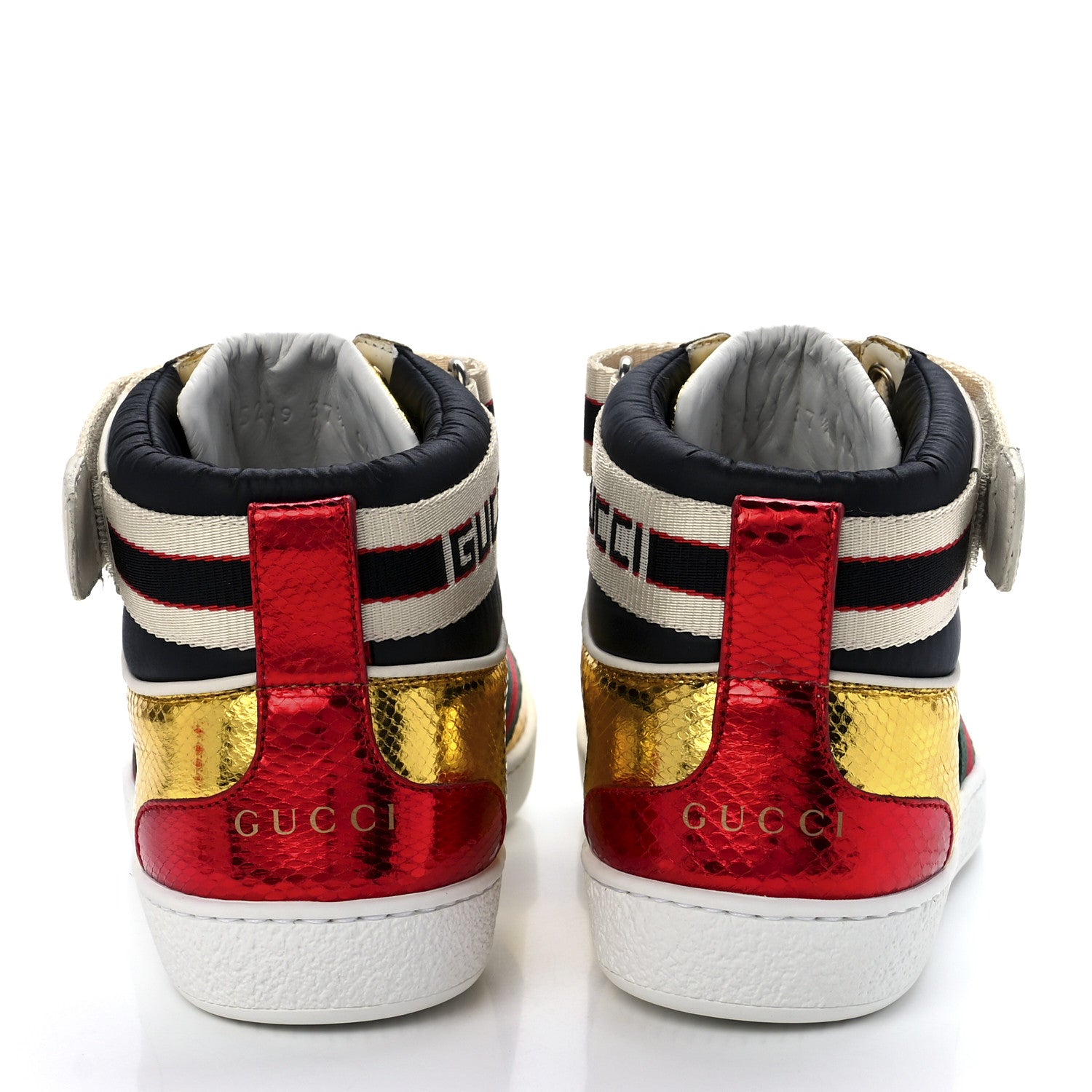 Gucci Metallic Ayers Web Womens New Ace Stripe High Top Sneakers 37.5 Oro 5 of 11