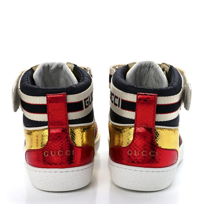 Gucci Metallic Ayers Web Womens New Ace Stripe High Top Sneakers 37.5 Oro 5 of 11