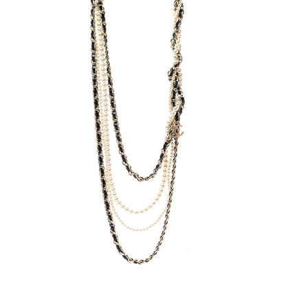 Chanel Glazed Calfskin Pearl CC Chain Necklace Black Gold 1 of 6