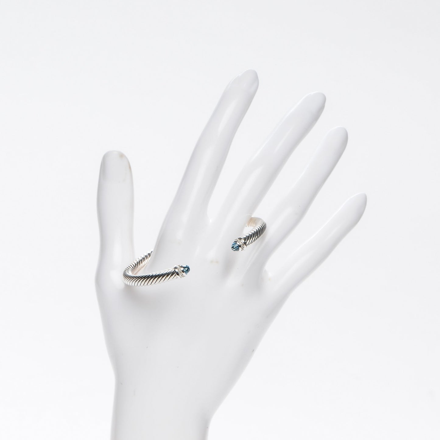 Sterling Silver Diamond Blue Topaz 5mm Cable Classics Bracelet