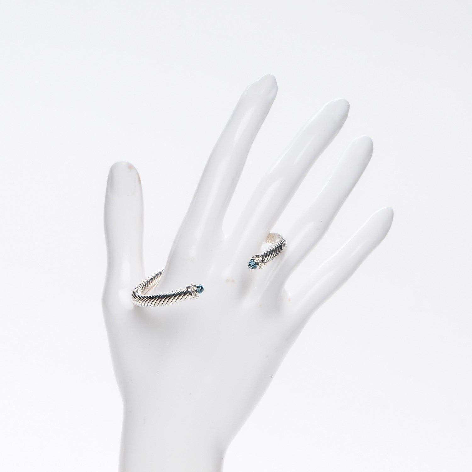 David Yurman Sterling Silver Diamond Blue Topaz 5mm Cable Classics Bracelet 2 of 4