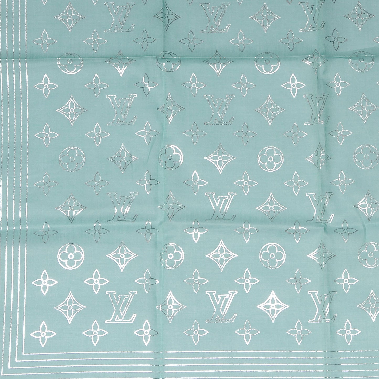 Cotton Monogram Scarf Turquoise Silver