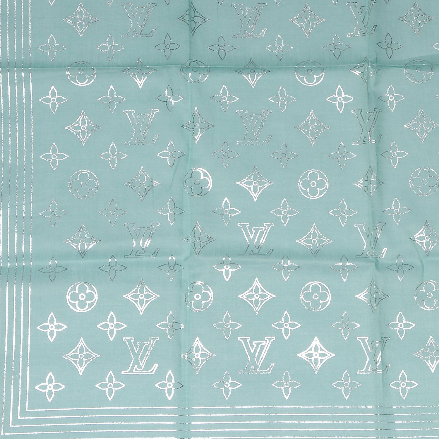 Louis Vuitton Cotton Monogram Scarf Turquoise Silver 1 of 5