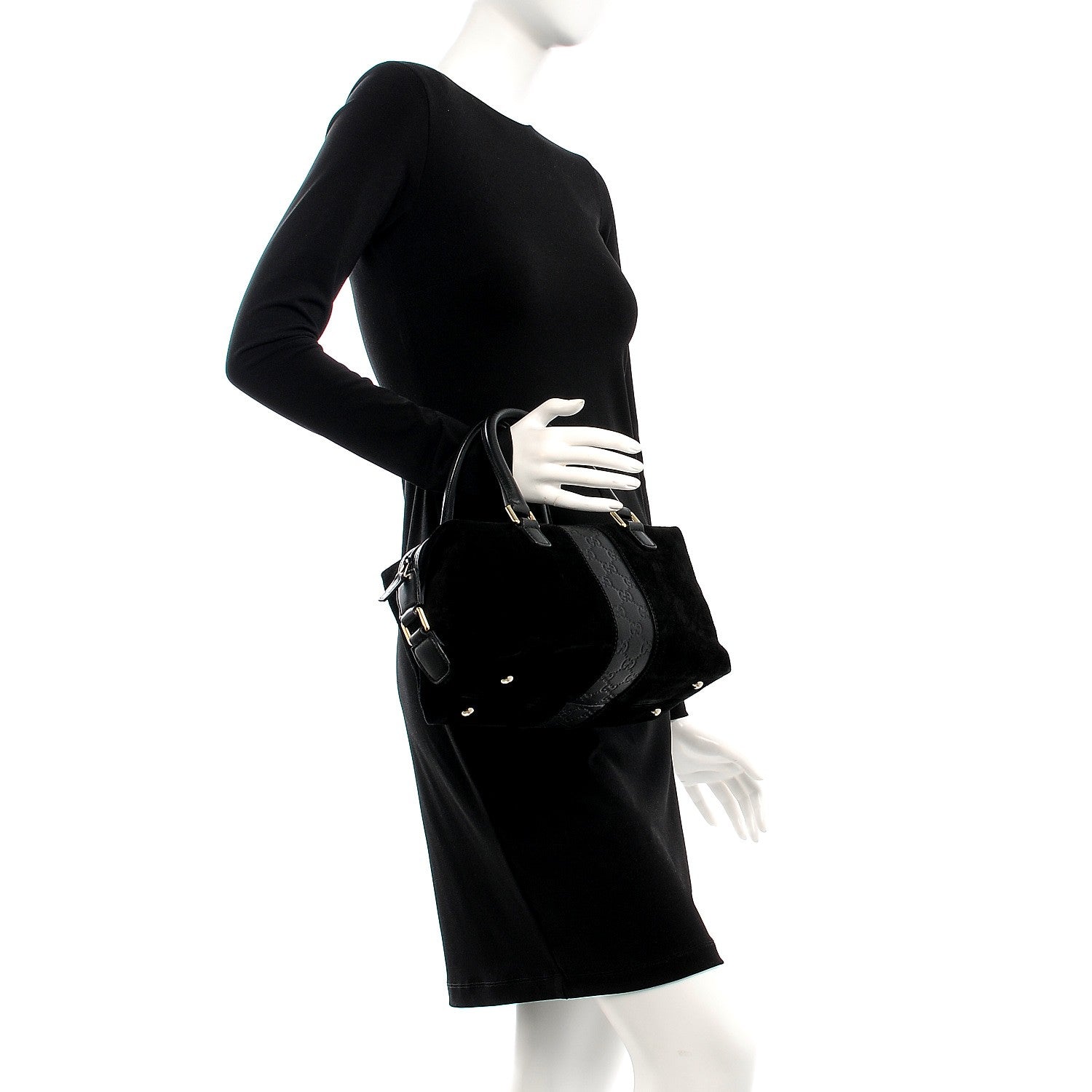 Gucci Suede Guccissima Small Boston Black 2 of 9