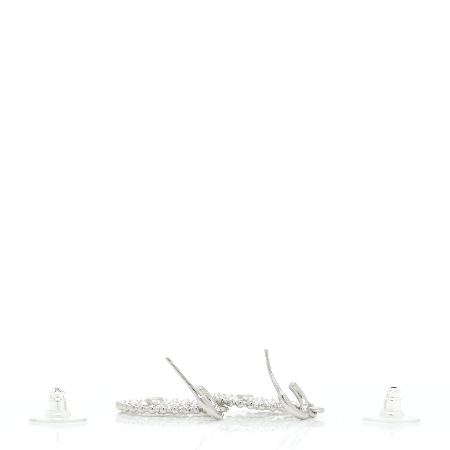 Chanel Metal Bead CC Drop Earrings Silver 3 of 7