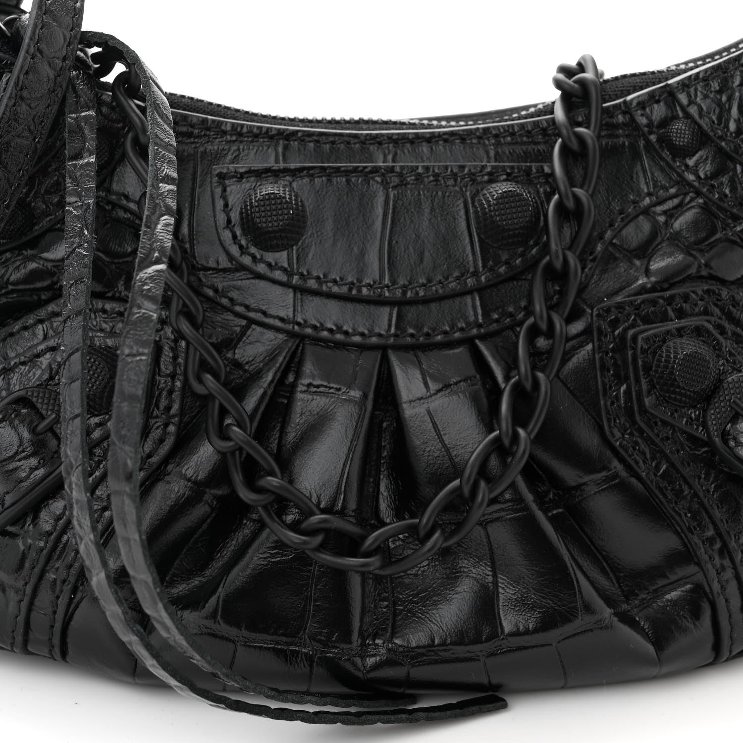 Balenciaga Extra Supple Calfskin Crystal Crocodile Embossed Le Cagole Mini Purse With Chain Black 9 of 12