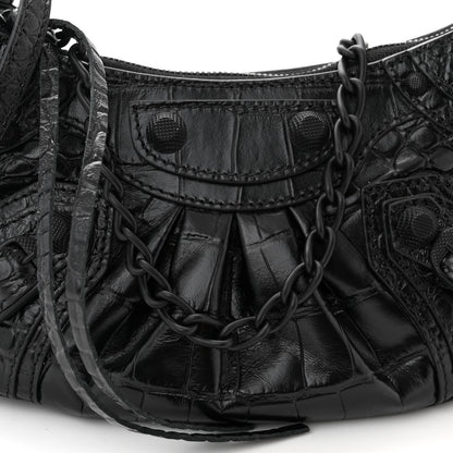 Balenciaga Extra Supple Calfskin Crystal Crocodile Embossed Le Cagole Mini Purse With Chain Black 9 of 12