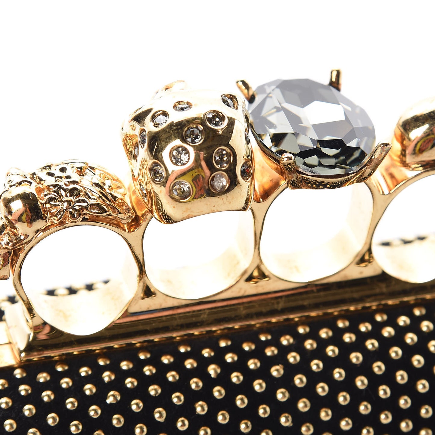 Suede Studded Skull Knuckle Box Clutch Black