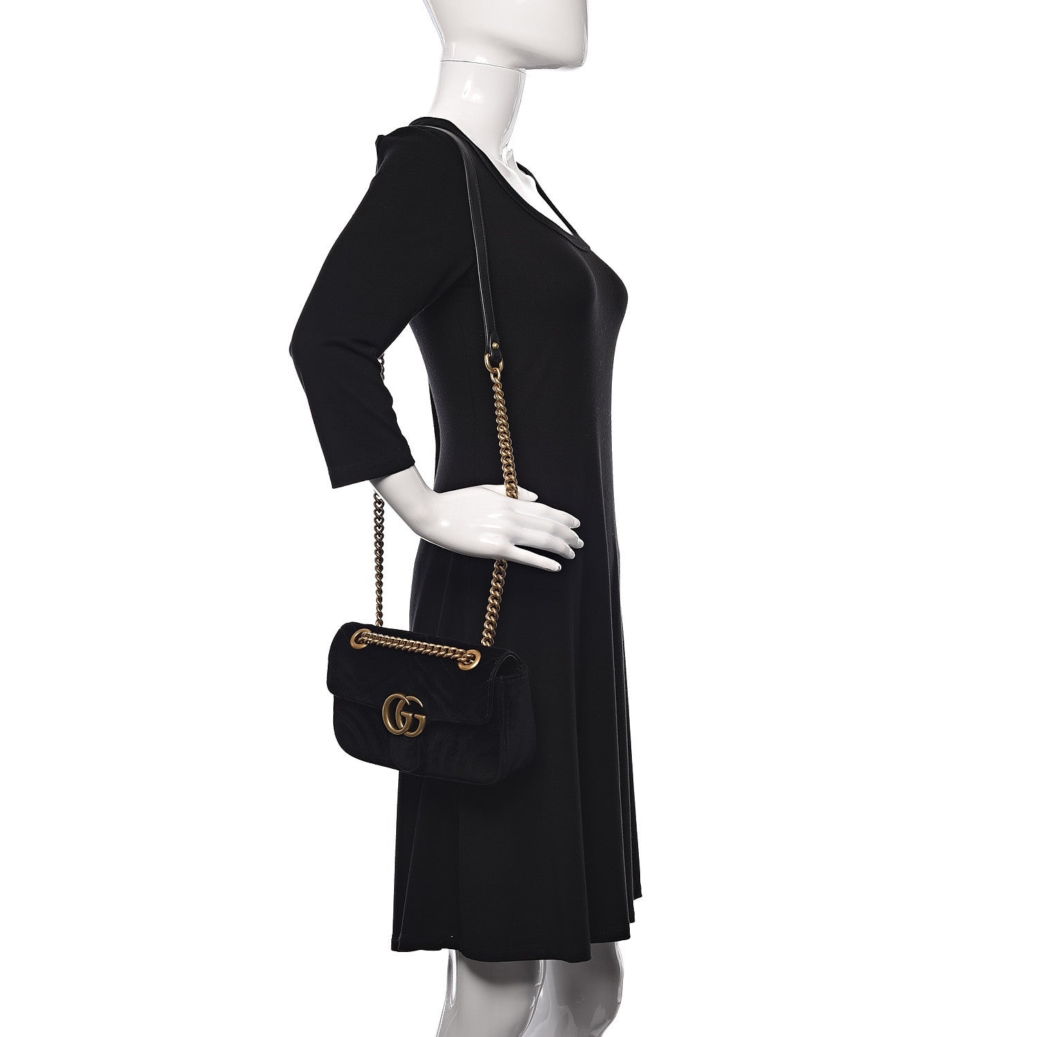 Gucci Velvet Matelasse Mini GG Marmont Shoulder Bag Black 2 of 13