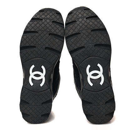 Chanel Tweed Suede Goatskin CC Sneakers 40 Black White 5 of 8