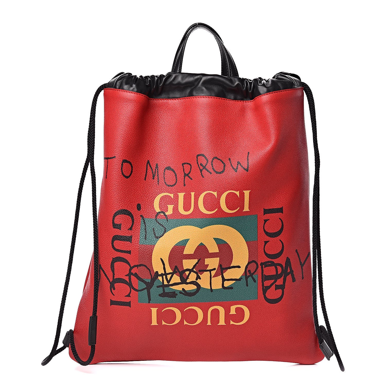 Gucci Calfskin Coco Capitan Logo Drawstring Backpack Hibiscus Red 1 of 9